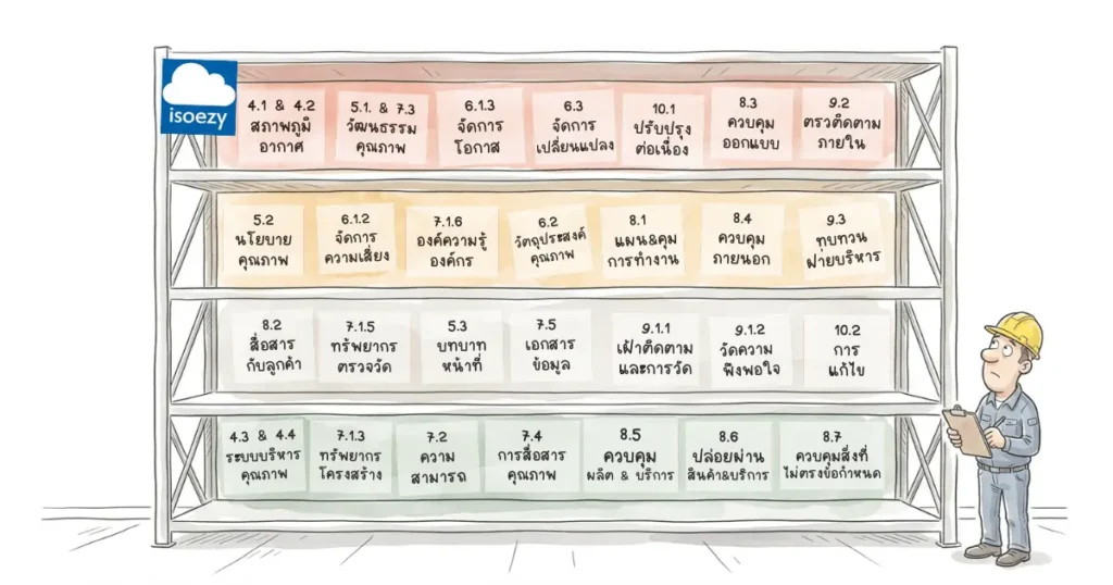 ตารางระดับความเปลี่ยนแปลงข้อกำหนดทั้งหมดจาก ISO 9001:2015 เป็น 9001:2026 แบ่งตามระดับผลกระทบ