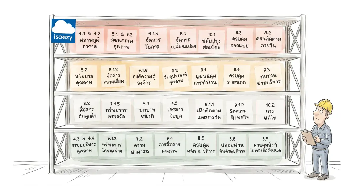 ตารางระดับความเปลี่ยนแปลงข้อกำหนดทั้งหมดจาก ISO 9001:2015 เป็น 9001:2026 แบ่งตามระดับผลกระทบ