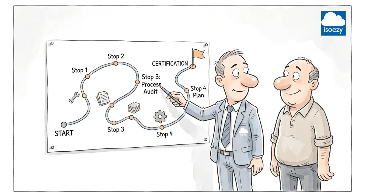 แผนภาพเส้นทางขั้นตอนที่ปรึกษา ISO 9001:2026 จากเริ่มต้นถึงได้รับใบรับรอง
